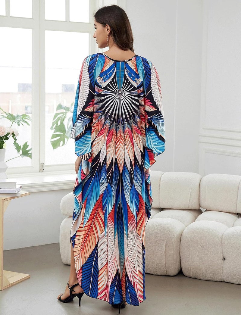 KECVOT Kaftan Dresses for Women Plus Size Batwing Sleeve Caftans Long Bathing Suit Cover Up Maxi Beach Dress Loungewear - Image 3